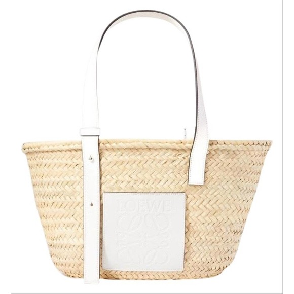 Loewe Handbags - LOEWE Basket medium logo embossed leather trimmed raffia straw tote